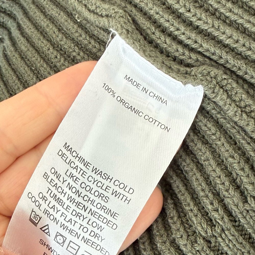 Quince Organic Cotton Cardigan Ribbed Chunky Knit Open Front Olive Sweater XS - Picture 6 of 7